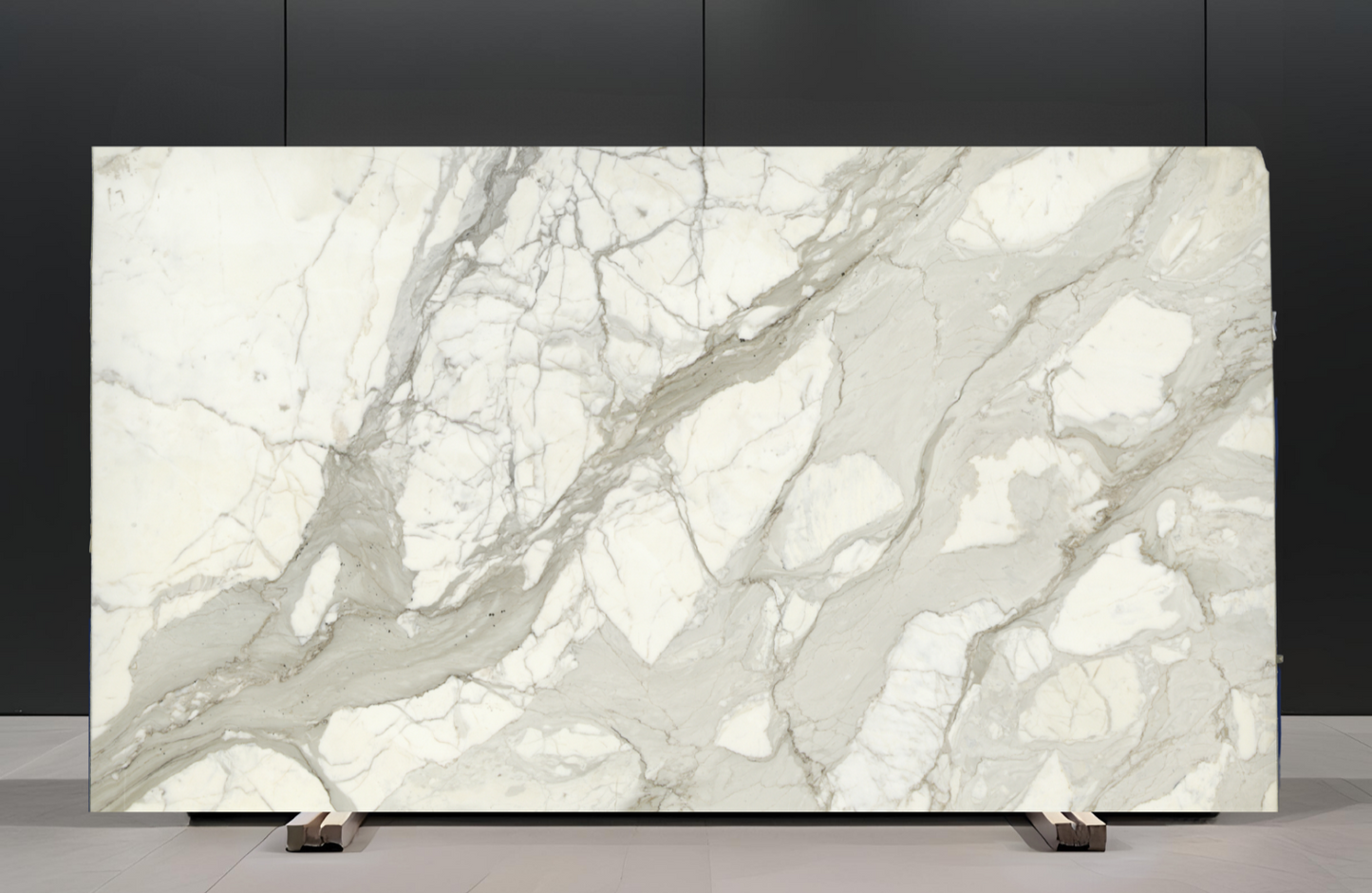 Marble-patterned tile on a stand against a black background