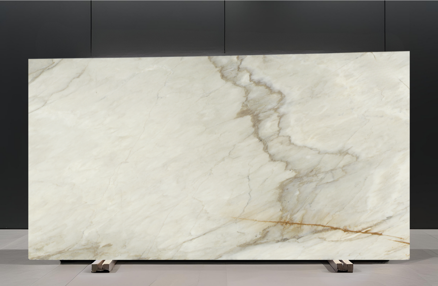 Marble slab with beige and brown veining 